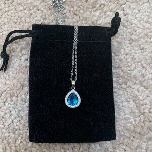 Brand new white gold blue jewel necklace